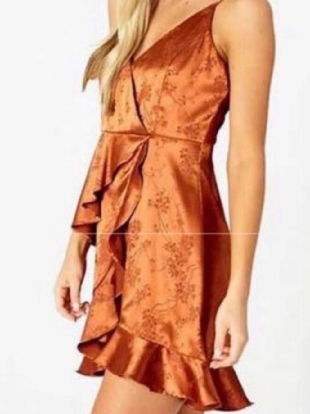Altarβd State Womenβs Burnt Orange/Copper Satin Dress Size Medium